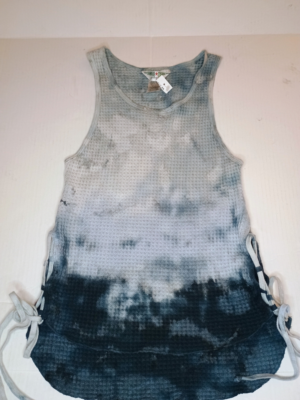 Hard Tail Supima Cotton Blend Tie-Dye Waffle Knit Tank Top - Blue Gradient Small